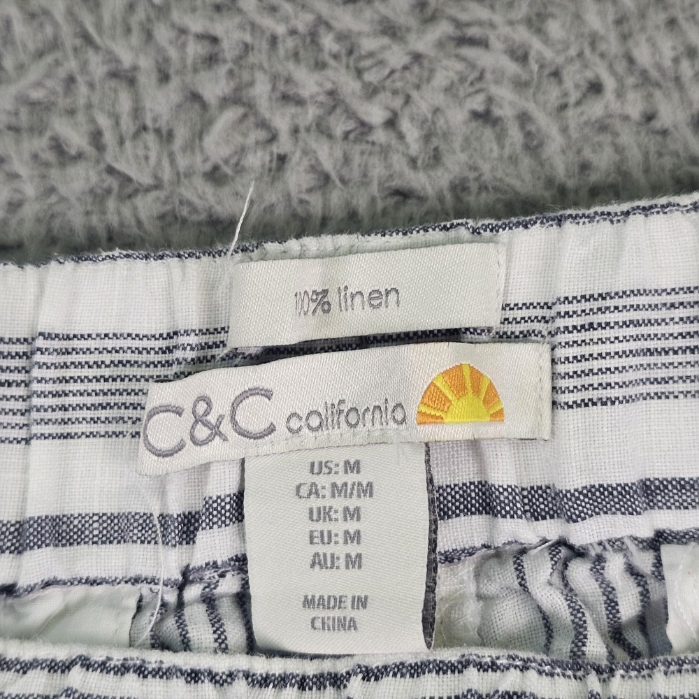 C&C California Pants Womens Medium White 100% Linen Striped Jogger Tapered - Picture 2 of 11